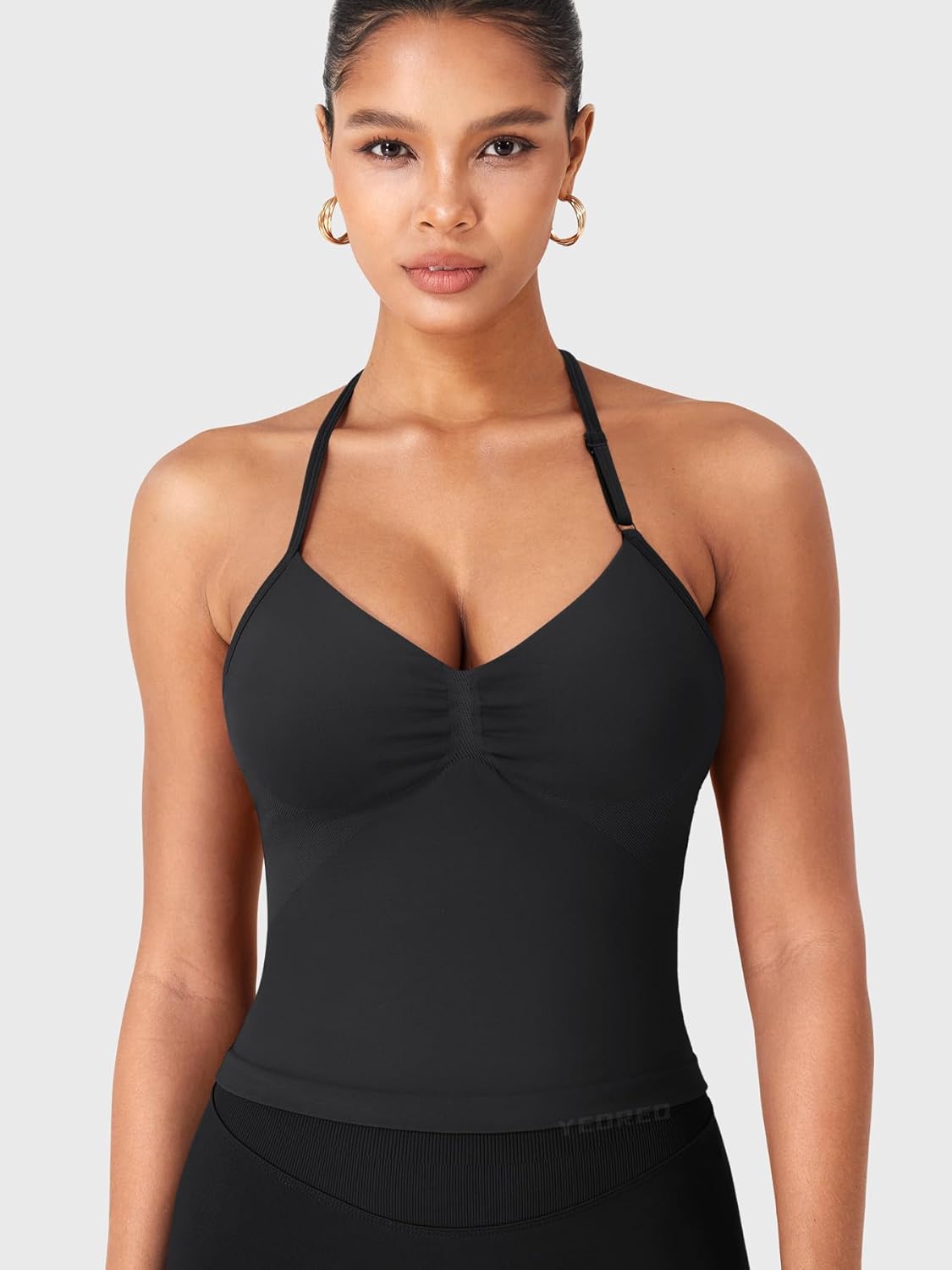 YEOREO SoftHue Longline Strappy Halter Top - Women's Backless Workout Tank with Adjustable Straps