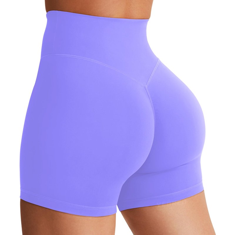 YEOREO Women's Biker Shorts 4.5" / 6" Workout Gym Shorts Craze High Waist Tummy Control Hidden Scrunch Running Yoga Periwinkle L
