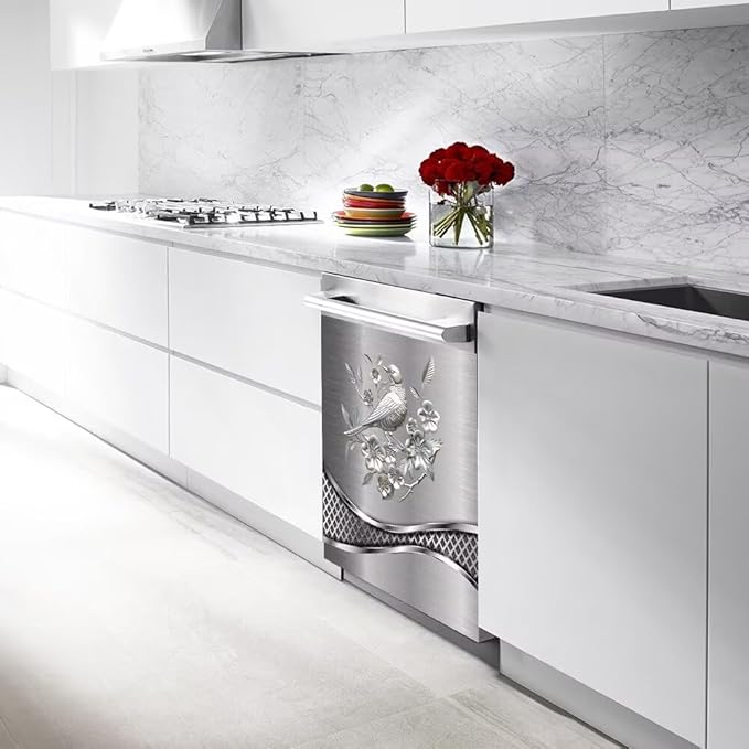 Stainless Steel Design Bird Painting Kitchen Decorative Dishwasher Cover Magnet Sticker,Fridge Panel Door,Refrigerator Decal Home Decor 23x17inch