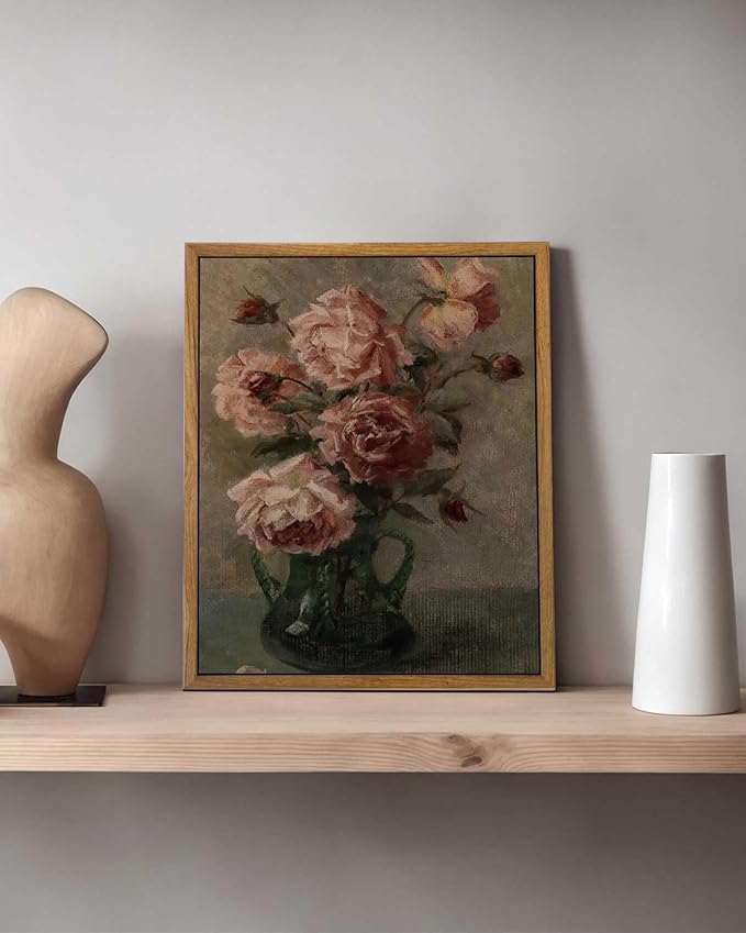 InSimSea Framed Wall Art for Living Room Flower Wall Art Home Decor Roses in Vase Vintage Paintings Canvas Prints Botanical Prints Mid Century Modern Decor Farmhouse Bedroom Wall Decor 9x11in