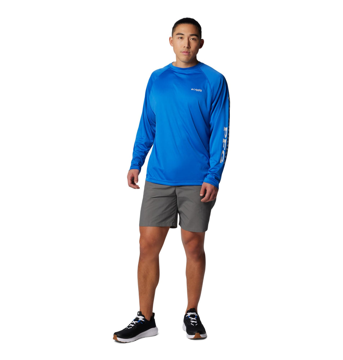 Columbia Men's PFG Terminal Tackle Long Sleeve Fishing Shirt, Vivid Blue/Cool Grey Logo, Large Tall