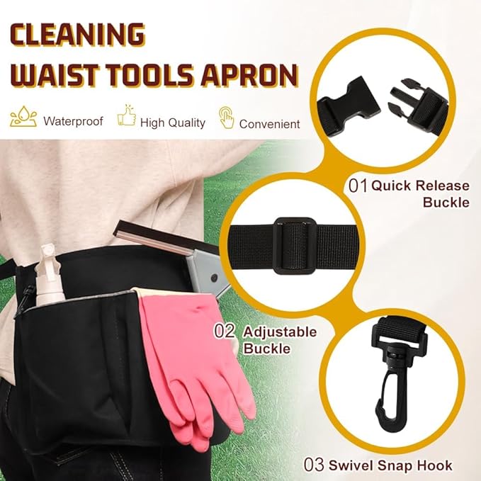 Rolling Cleaning Caddy, Cleaning Supplies Organizer with Cleaning Caddy Apron, Large Cleaning Caddy Bag with Detachable Trolley, Handles and Shoulder Strap for Cleaners Housekeepers, Pink