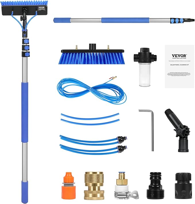 VEVOR Water Fed Pole Kit, 20FT Solar Panel Cleaning Pole with Extendable Handle, 180° Rotatable Brush Head & 65.6FT Hose, Household & Outdoor Window Cleaner Tool for Caravan Solar Panel Deck