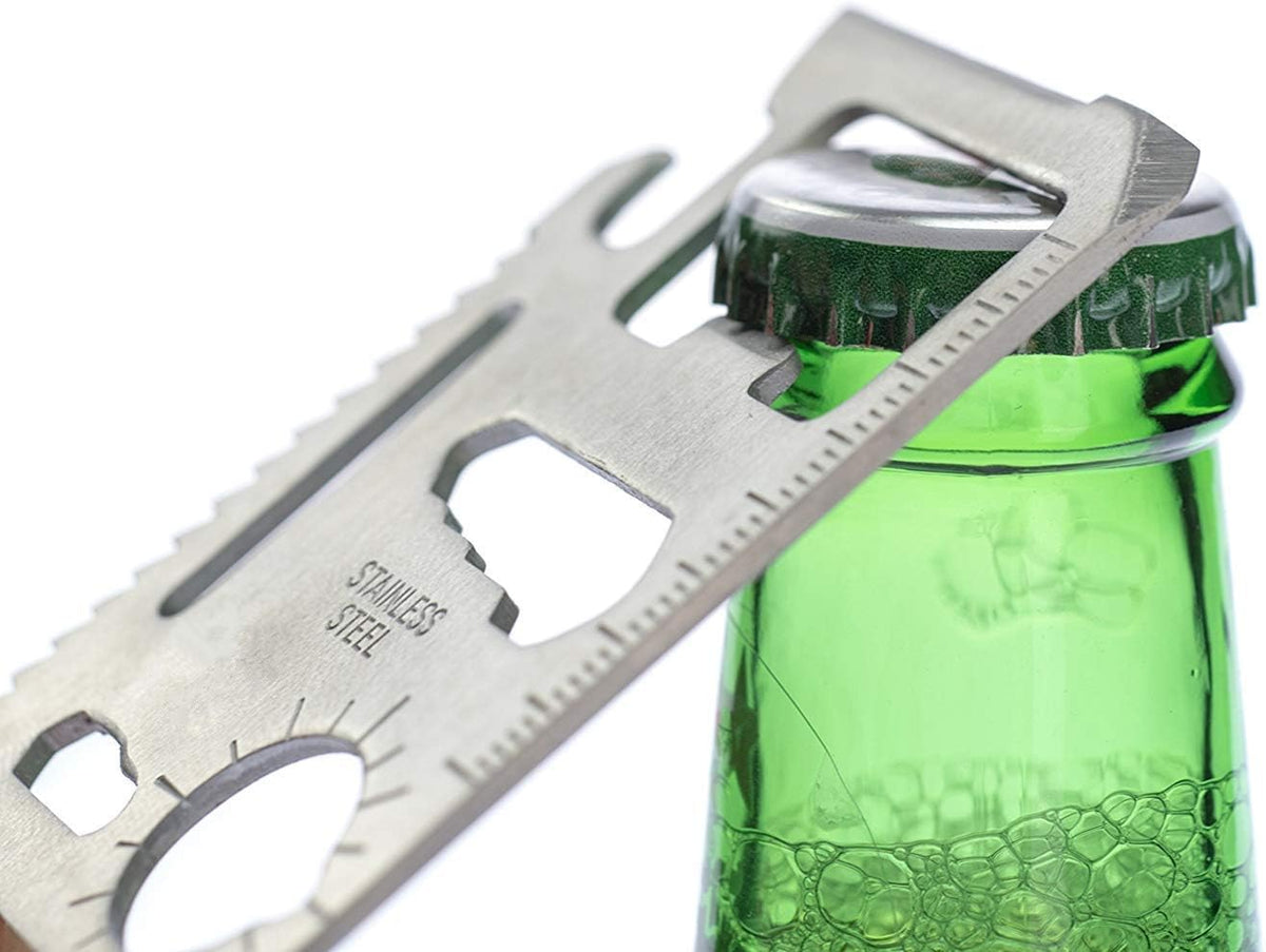 Stainless Steel Survival Pocket Tool - 11-in-1 Multipurpose Silver Beer Bottle Opener/Portable Wallet Pocket Size/Gifts for Men and Women(4-Pack)