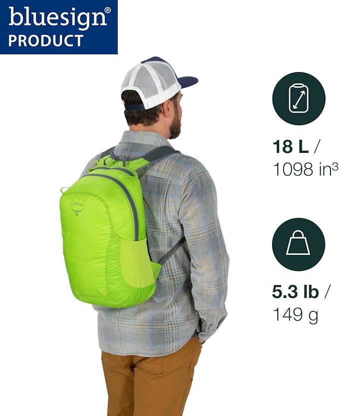 Osprey Ultralight Collapsible Stuff Pack - Lightweight, Packable Travel Backpack — Extra Bag For Travel and Every Day — 18 L Capacity Daypack to Expand Luggage, Black