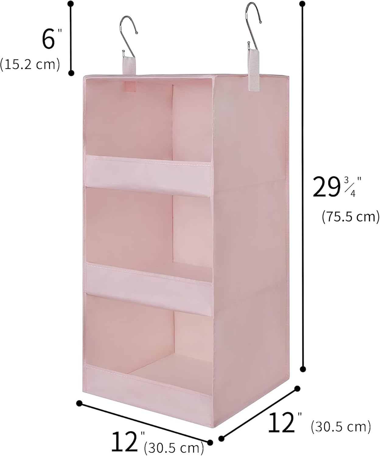 GRANNY SAYS 3-Shelf Hanging Closet Organizer, Collapsible Closet Hanging Shelves, Nursery Hanging Organizer, Pink, 29 ½" H X 12" W X 12" D, 1-Pack