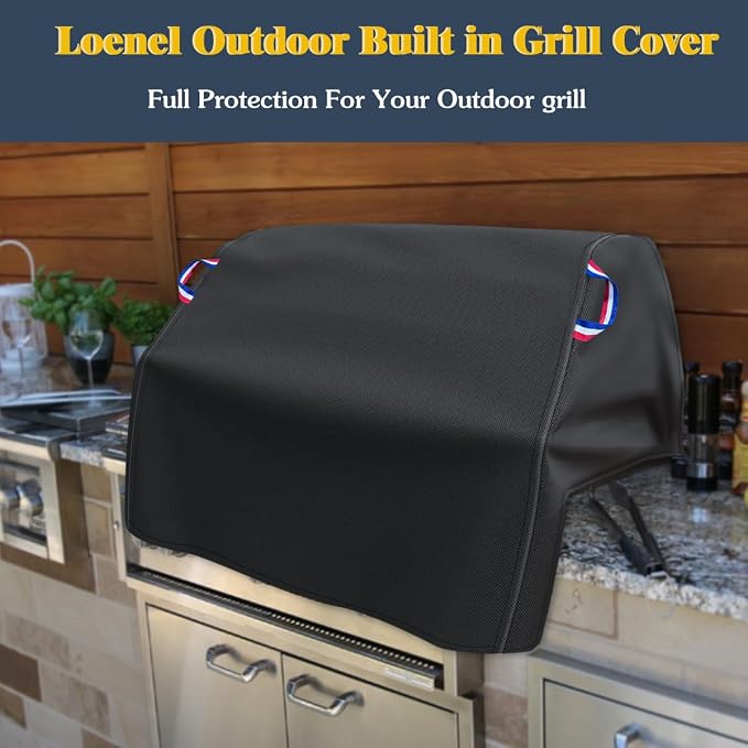 Built in Grill Cover for Outdoor Grill, 32 Inch BBQ Grill Top Cover for Most 29-31 Inch 4 Burner Built in Grill, Heavy Duty Waterproof Outdoor Kitchen & Grill Head Cover - 32"W x 26"D x 24"H