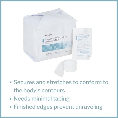 McKesson Conforming Stretch Gauze Bandages, Sterile, 1 in x 1 7/10 yd, 24 Count