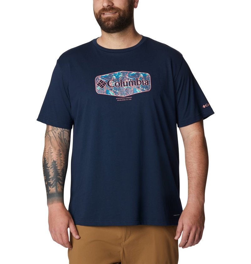 Columbia Men's Thistletown Hills Graphic Short Sleeve, Collegiate Navy HTHR/Wanderland Graphic, 2X Tall
