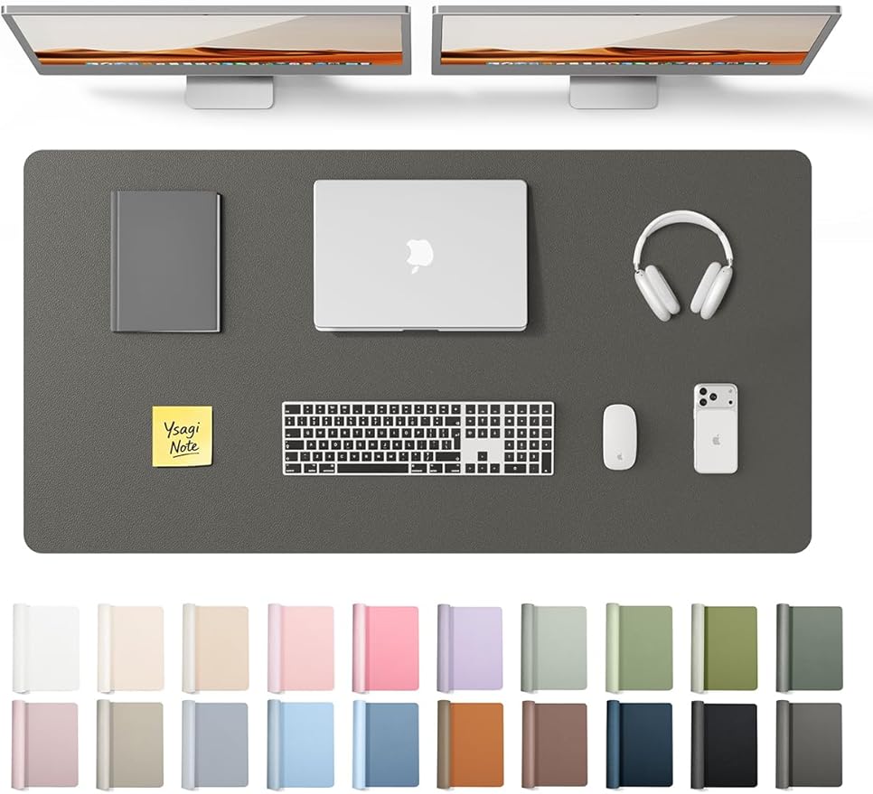 YSAGi Leather Desk Protector, Office Mat, Large Mouse Mat, Non-Slip PU Leather Blotter, Laptop Desk Pad, Waterproof Writing Pad for Office and Home (Dark Grey, 47.2" x 23.6")