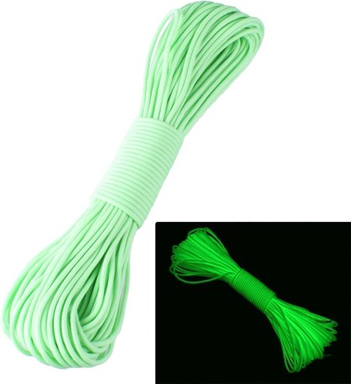 550 Paracord Survival Rope - Luminous 9 Strand Parachute Cord, 25ft, 50ft, 100ft (Green)