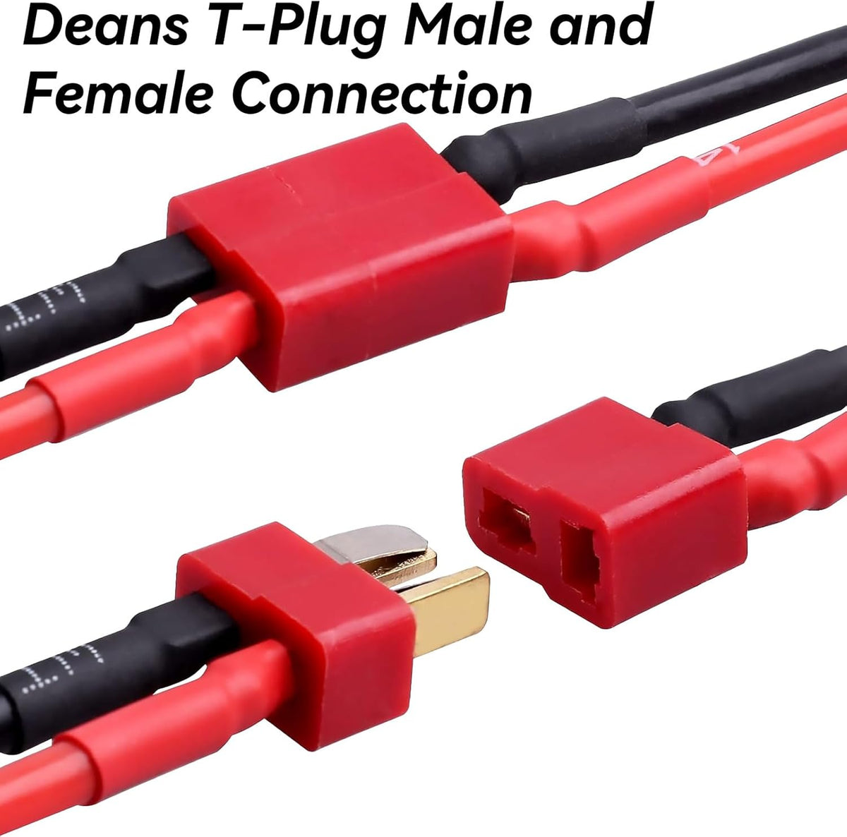 Tamiya Connector to Deans Adapter - 10 Pack 16AWG Male/Female Cable for RC Cars & Airsoft