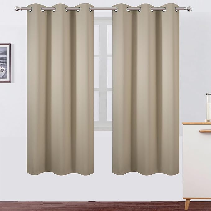 LEMOMO Beige Thermal Blackout Curtains/42 x 72 Inch/Set of 2 Panels Room