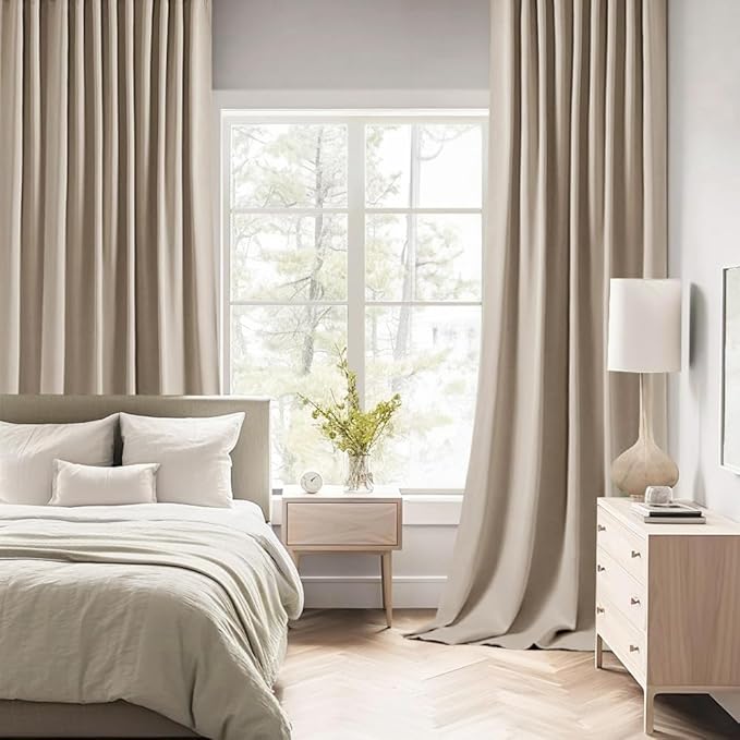 MIULEE Taupe Back Tab Blackout Curtains 90 Inches Long 2 Panels Set