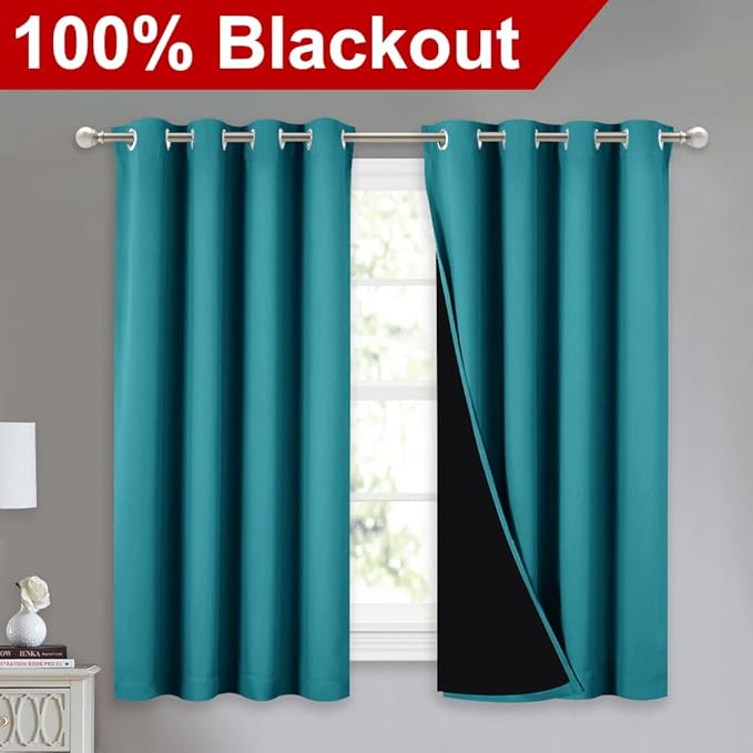 NICETOWN 100% Blackout Curtains 54 inches Long, Double-Deck Completely Blackout