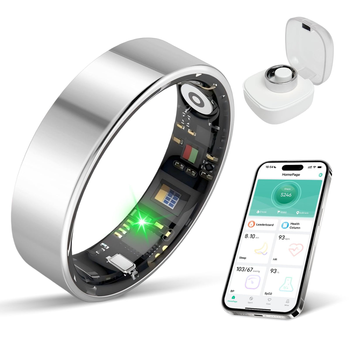 BIEMHA Smart Ring Health Tracker, Sleep/Exercise Monitoring, iOS/Android Compatible, IP68 Water Resistance, No Subscription Required, 5-Day Battery Life, Suitable for Both Women and Men (Silver, 7)