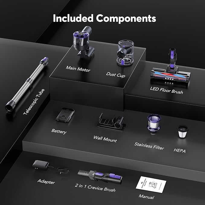 Comvtu Cordless Vacuum Cleaner for Home, 80,000PRM Powerful 4 in 1 Lightweight Stick Vacuum with 2 Adjustable Suctions, Max 40 Mins Runtime, 2600mAh Rechargeable Vacuum Cleaners (Purple Hibiscus)