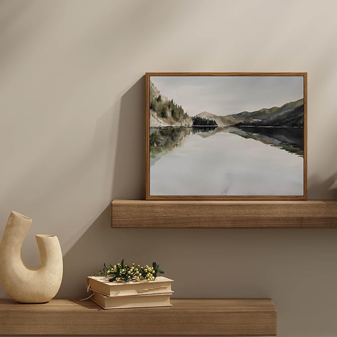 InSimSea Framed Wall Art for Living Room Mountain Reflection Decor Vintage Wall Art Mountain Range Nature Wilderness Art Decorative Rustic for Living Room Bedroom Office Wall Decor 11x14in