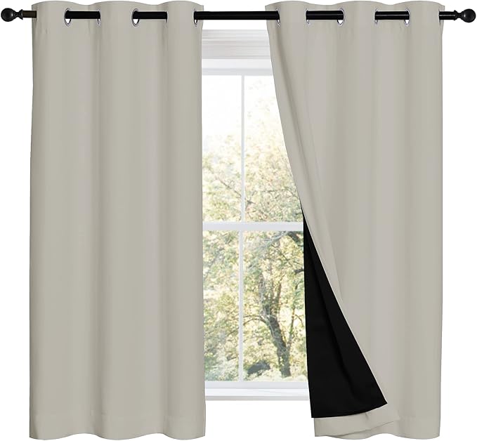 NICETOWN 100% Blackout Curtains 54 inches Long, Double-Deck Completely Blackout