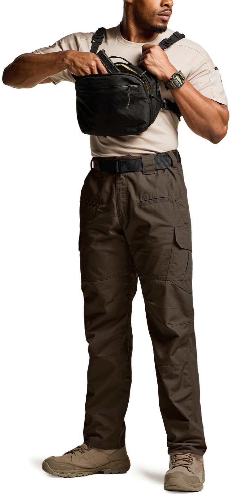 CQR Men's Tactical Pants, Water Resistant Ripstop Cargo Pants, Lightweight EDC Work Hiking Pants, Outdoor Apparel, Raider Dark Brown, 36W x 34L