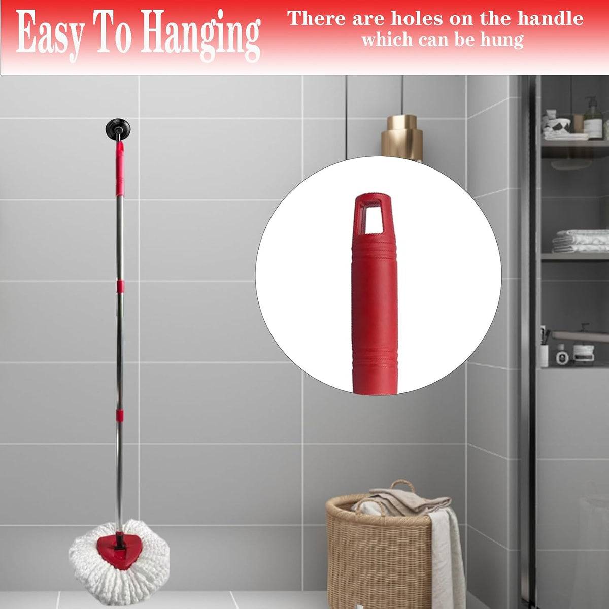 Spin Mop Replacement Handle, 4-Section 30-to-58 inch Mop Replacement Stick Compatible with Ocedar Mop Handle for Easy Wring Mop Refills, Germany Screw Joint (Red 2 Pack)