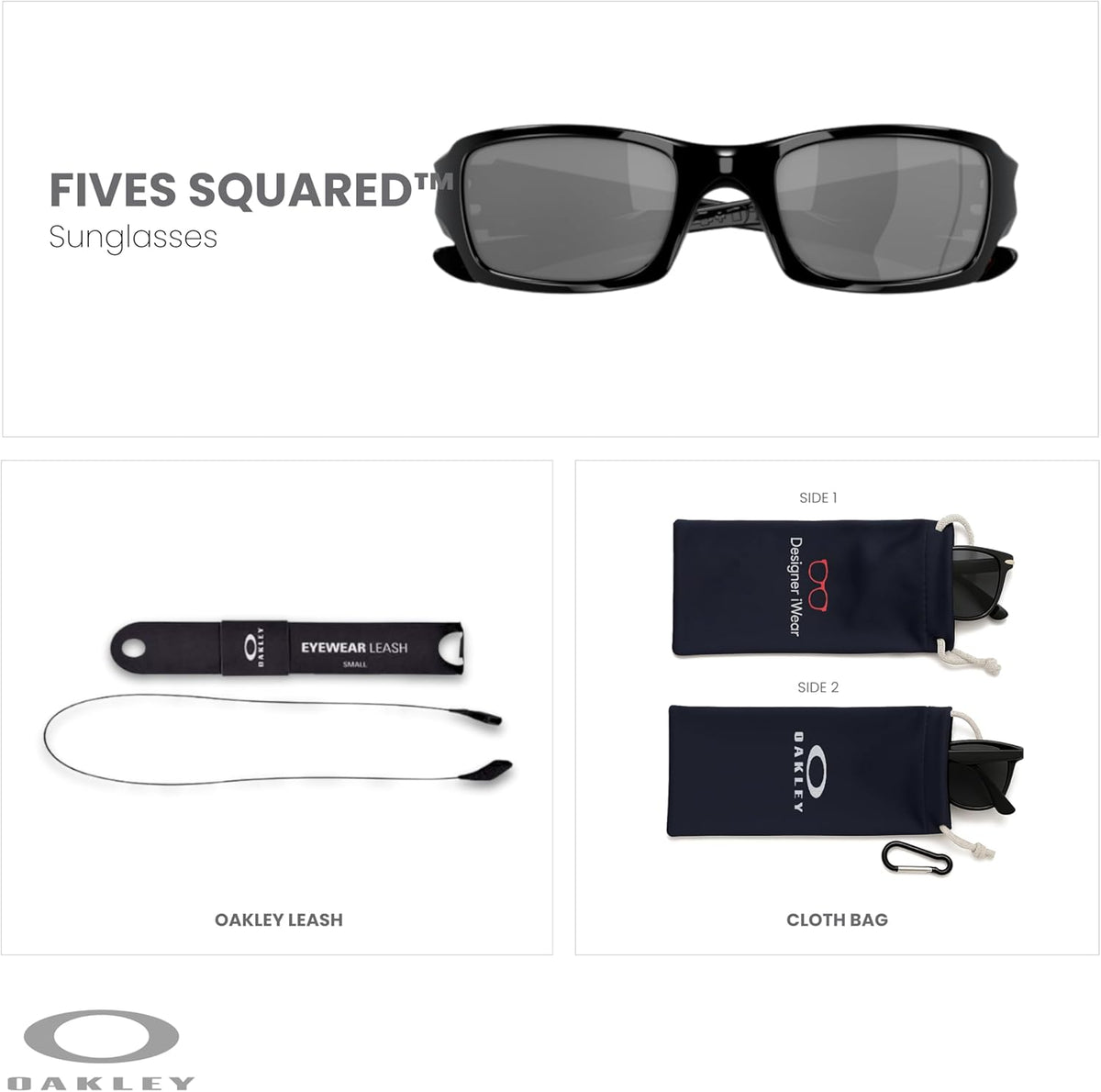 OAKLEY Fives Squared OO9238 Sunglasses For Men + BUNDLE Leash+ Bundle Accessory Leash Kit, Microfiber Pouch