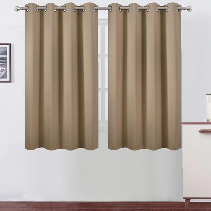 LEMOMO Blackout Curtains 66 x 54 Inch Long Natural Curtains Set of 2 Panels