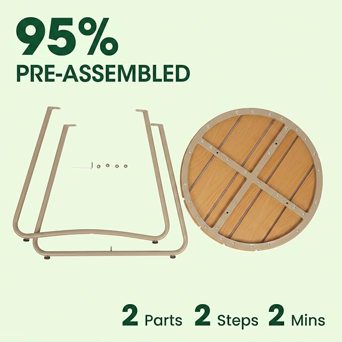 danpinera Outdoor Side Tables, HDPS Patio Table with Metal Legs, 18 Inch Outdoor Small Round Table for Garden, Backyard, Porch, Deck, Balcony, Poolside, Natural