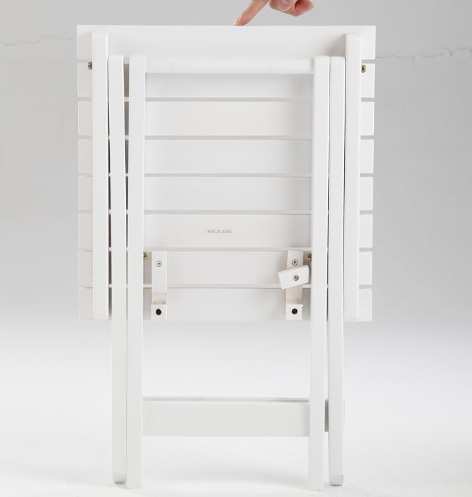 Outdoor Small Table Square Folding Wooden Patio Side Table Set of 2 Furniture Table for Adirondack Chair, Balcony, Porch, No Assembly Required, White