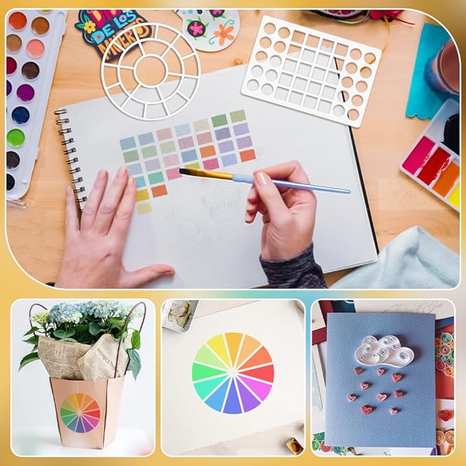 BENECREAT 4Pcs Color Wheel Template, 2 Styles Acrylic Drawing Stencils, Swatching Template Stencil for Color Correction Fabric Scrapbook Walls Crafts Home Decoration Arts Paper