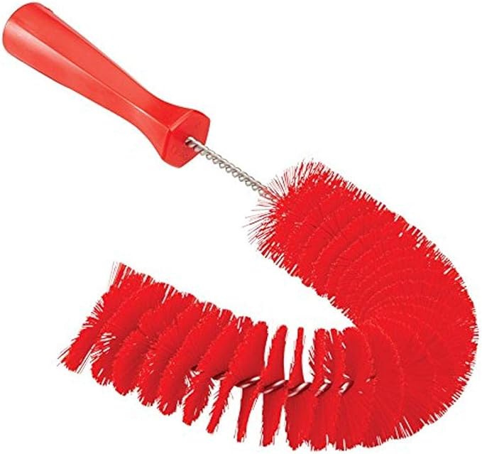 Vikan 53724 Hook Brush - 14.17-Inch Curved BPA-Free Pipe, Tube, and Gutter Cleaner, Compatible with Vikan Extension Poles, Red