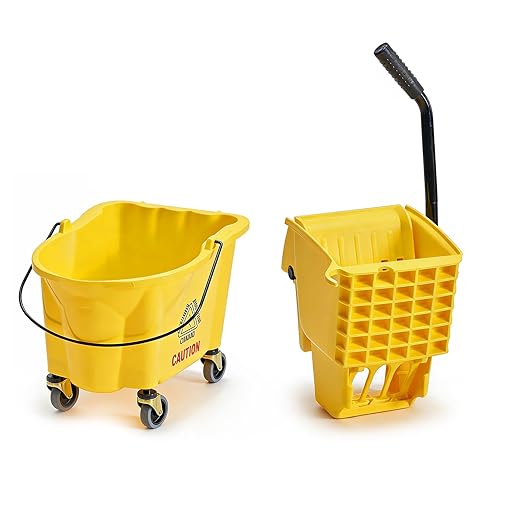 DUMOS 38-Quart Commercial Mop Bucket with Side-Press Wringer, Heavy-Duty Floor Cleaning System, Durable Wringer & Non-Marking Casters, Yellow