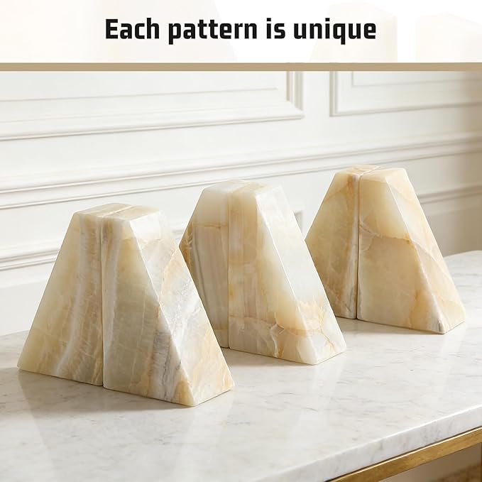 Marble Bookend for Heavy Books, Decorative Bookends for Shelves, Durable and Heavy-Duty Book End for Hardback Book & CDS, Unique Stopper & Holder, Green Onyx, Set of 2