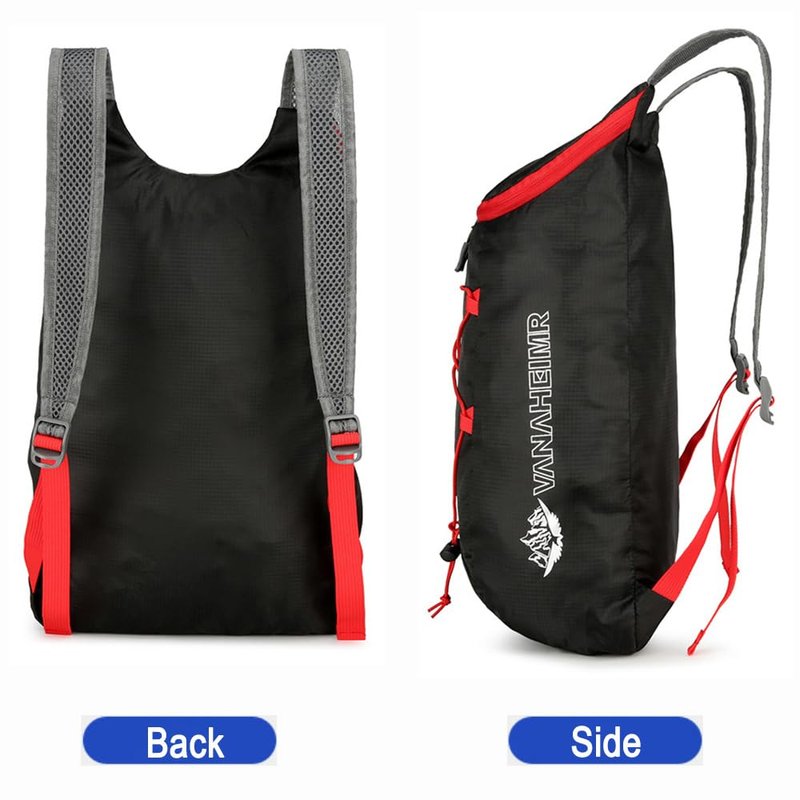 Xanaluyu Lightweight and Thin Foldable Backpack, Climbing Bag, Hiking Daypack,15L Waterproof Travel Packable Rucksack (Black)