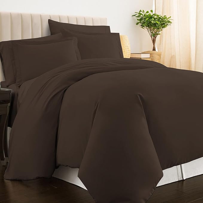 Pizuna Pure 100% Cotton Twin Duvet Cover Set, Luxurious 400 Thread Count Long Staple Cotton Sateen Weave with Button Closure (Combed Dark Brown Cotton Duvet Cover Twin)