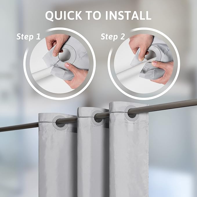Light Grey Shower Curtain No Hooks Needed,Polyester Fabric Long Shower Curtain Liner 78 Length with 10 Plastic Split Grommets,Machine Washable & Waterproof Bathroom Curtains for Hotel,78x78 Inch