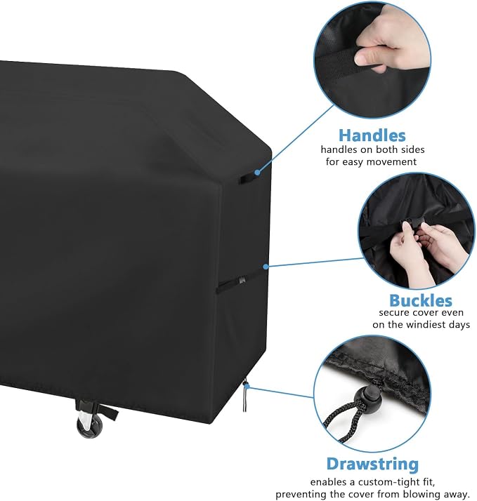 Saking Grill Cover, 48 inch Gas Grill Cover for Outdoor Grill, Waterproof Barbecue Cover with Hook-and-Loop Straps, Fadeproof & UV Resistant, Weather Resistant, Barbecue Gas Grill Cover, Black