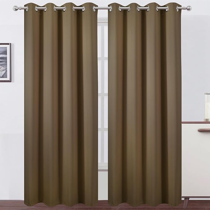 LEMOMO Blackout Curtains 66 x 95 inch/Brown Curtains Set of 2 Panels/Thermal
