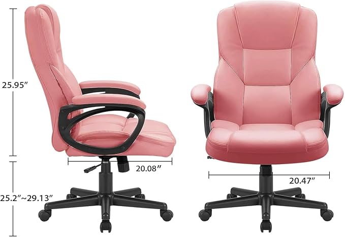 Furmax Office Executive Chair High Back Adjustable Managerial Home Desk Chair, Swivel Computer PU Leather Chair with Lumbar Support (2, Pink)