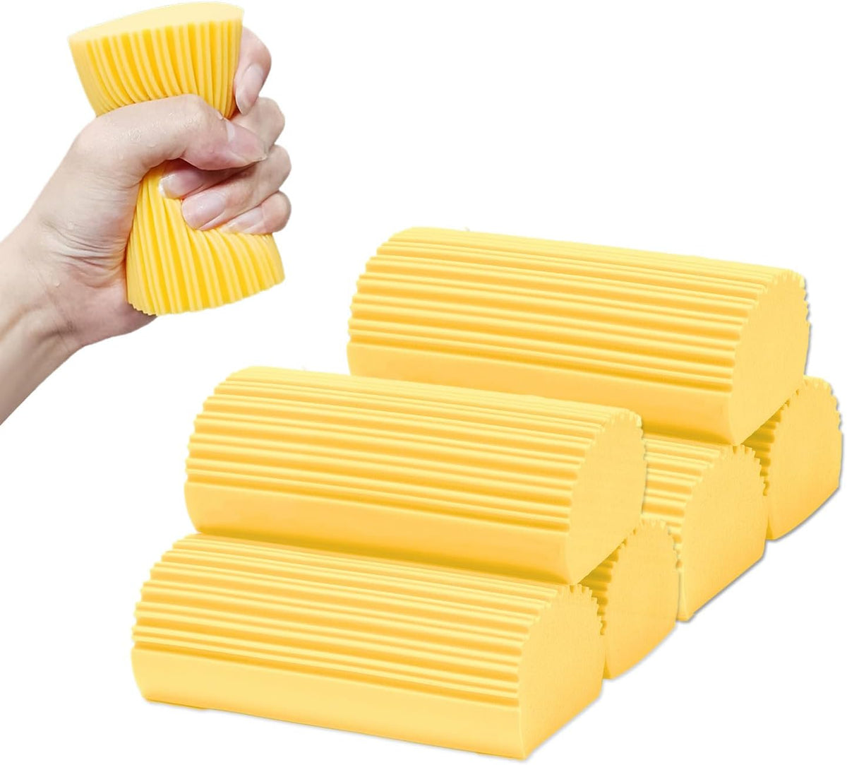6-Pack Damp Clean Duster Sponge,Magic Sponge Eraser for Housekeeping,Reusable Cleaning Sponge for Blinds,Vents,Mirrors,Glass, Baseboards,Window Track Grooves and Railings (Yellow)