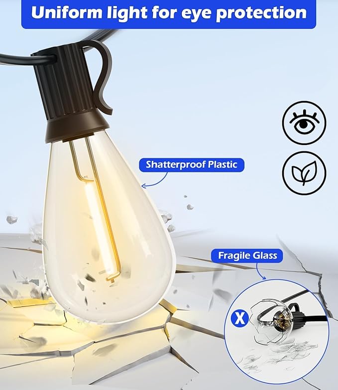 luckystyle 30FT LED Outdoor String Lights with 10+1 Edison Shatterproof Waterproof Bulbs, 2700K Commercial Grade Patio Lights, Heavy Duty Outside Hanging Outdoor Lights for Garden Porch Deck Decor