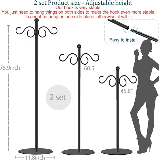 2 Set Shepherd's Hook Stand plant，Bird Feeder，Wind Chime Hanger Stand, Waterproof Metal & Adjustable-Height Standing Pole Holder for Lantern and Wreath, Indoor & Outdoor