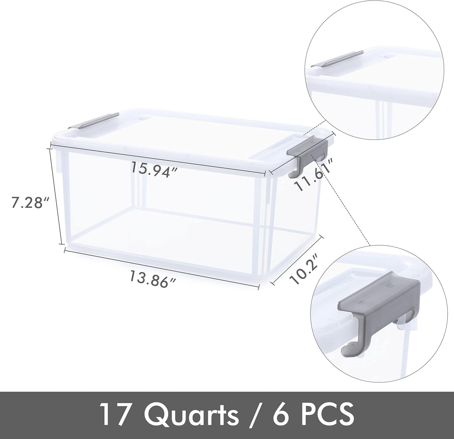 Citylife 6 Packs 17 QT Plastic Storage Bins with Lids Large Stackable Storage Containers for Organizing Clear Storage Box for Garage, Closet, Kitchen