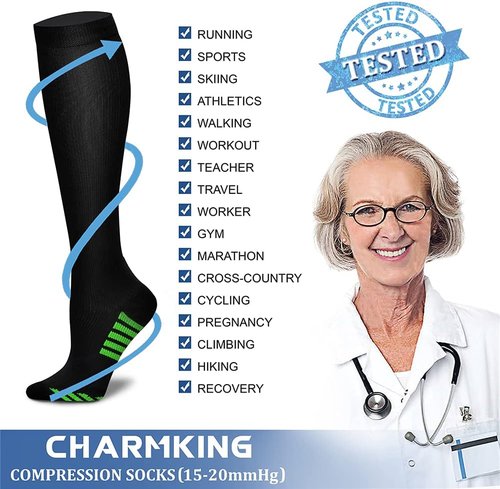 CHARMKING Compression Socks - 15-20 mmHg Support for Enhanced Circulation | 8 Pairs for Athletes