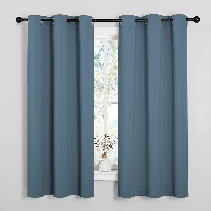 NICETOWN Smoky Blue Blackout Curtains 63 inches Length