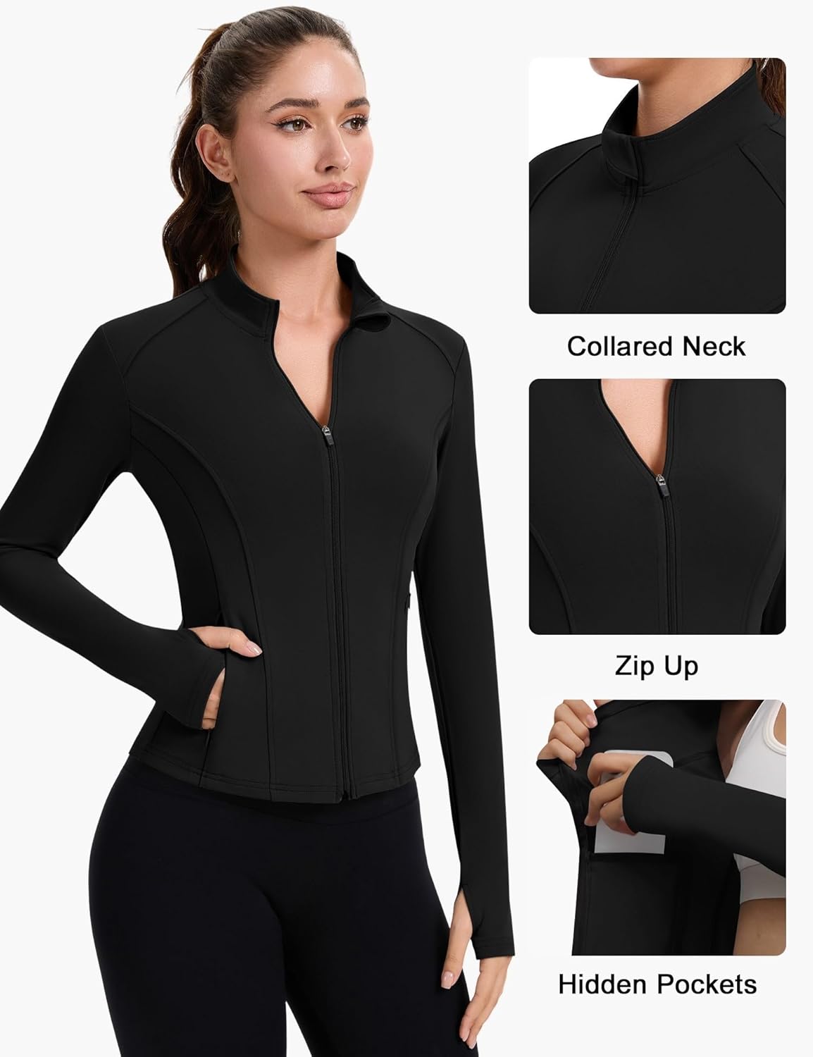 ZHENWEI Women's Workout Jacket - Lightweight Full Zip Cropped Athletic Top with Pockets