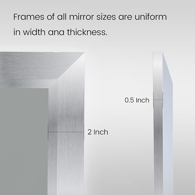 Amorho Bathroom Mirror, 28x32 Inch Silver Thick Metal Framed Wall Mirrors