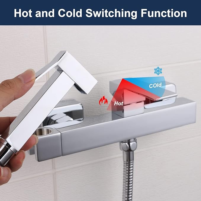Bidet Sprayer for Toilet, Toilet Concealed Hot and Cold Mixing Brass Handheld Bidet Toilet Sprayer Wall Mount Diaper Douche Shattaf Kit for Bathroom Cleaning, Polished Chrome