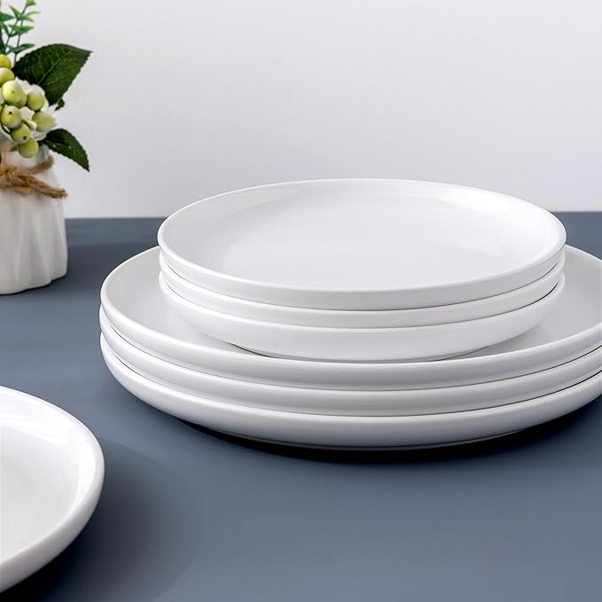 GBHOME Ceramic Dinnerware Sets, 12 Pieces Stoneware Dinnerware Set, Plates and Bowls Sets, Dishwasher & Microwave Safe Dishes | Service for 4 -White