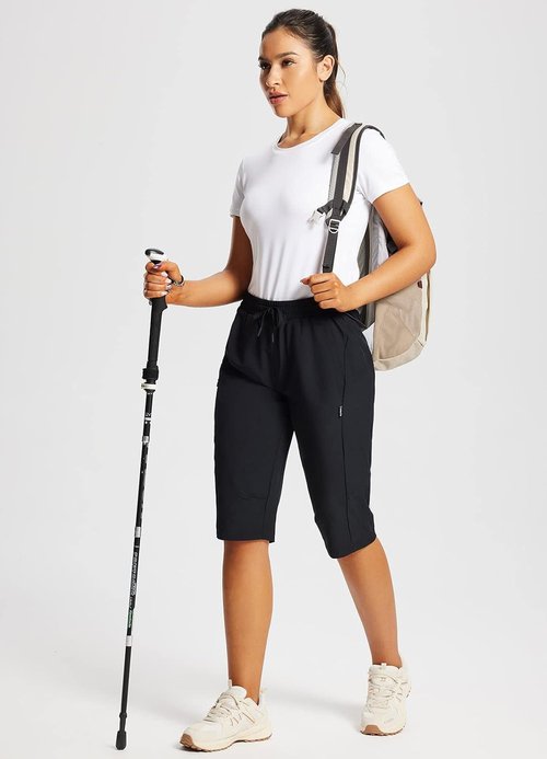 Baleaf Women's 15" Hiking Shorts - Lightweight Quick-Dry Cargo Capris with Elastic Waist